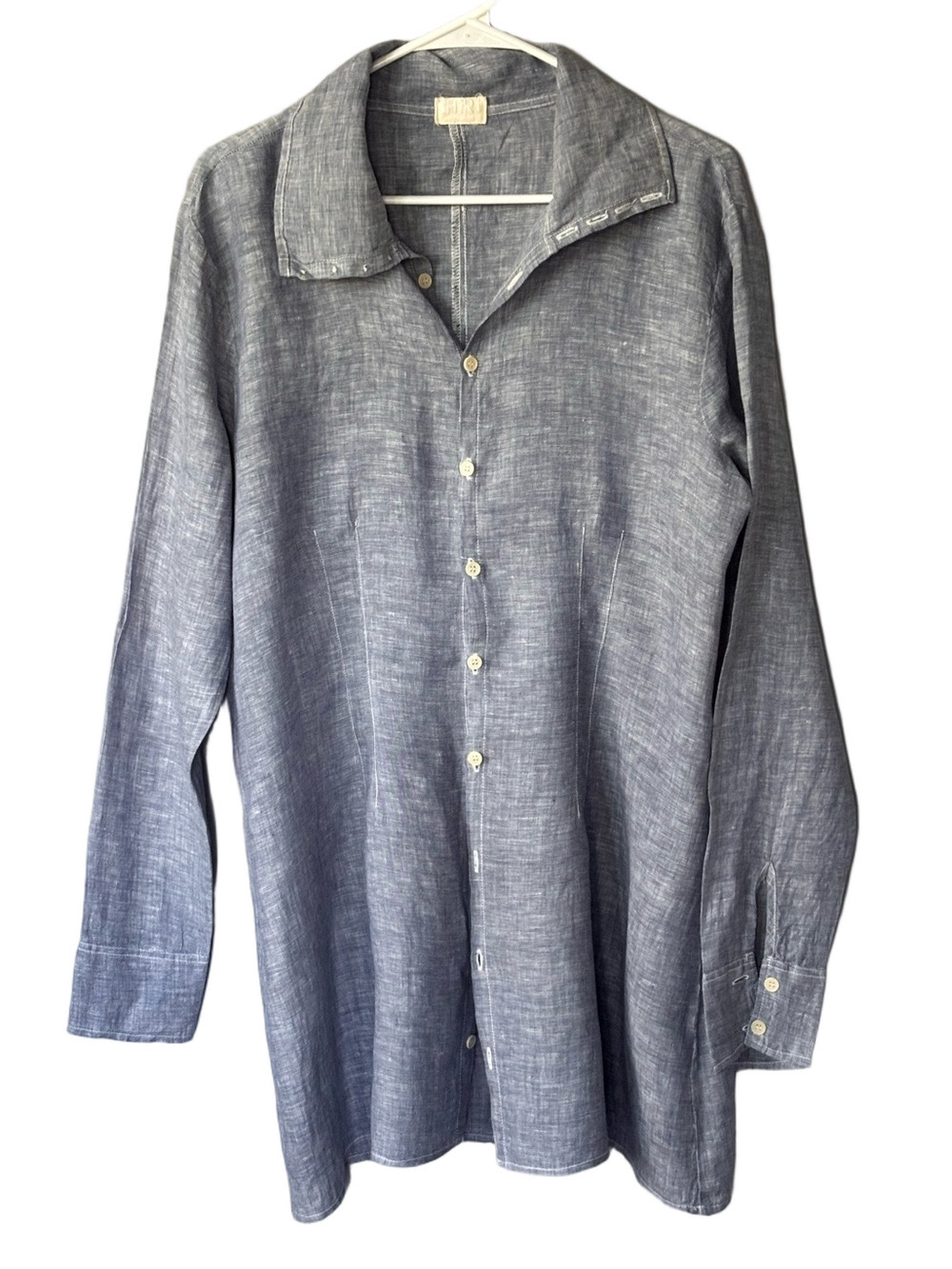 CP Shades Cotton Chambray Shirt Dress Blue Gray Made USA Lagenlook L